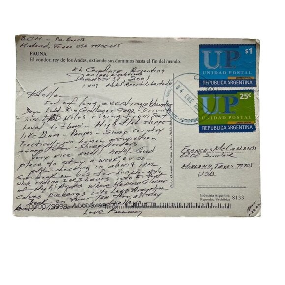 Vintage Postcard Patagonia Argentina Eagle Flying Posted u - Picture 2 of 2